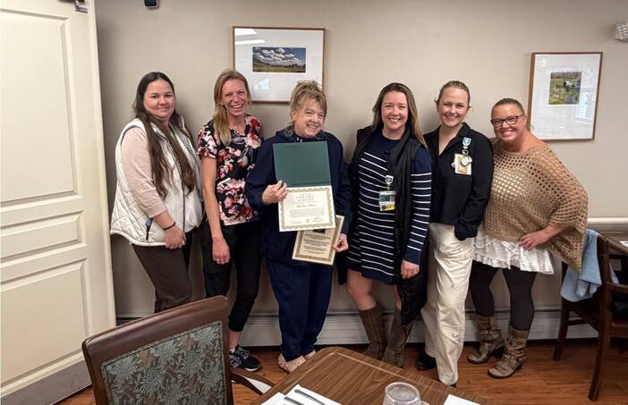 Mt. Ascutney Hospital and Health Center (MAHHC) recognized LaRae Strom (center) as Employee of the Month.